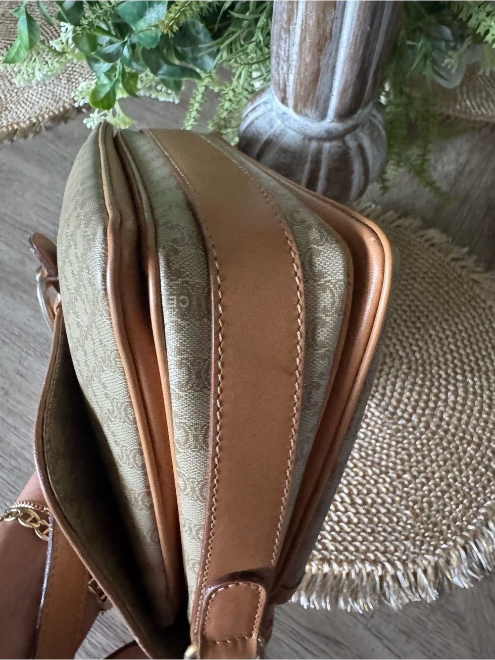 Celine VINTAGE Brown Tan Triomphe Canvas Crossbody Bag Good Preloved Condition - Picture 7 of 11